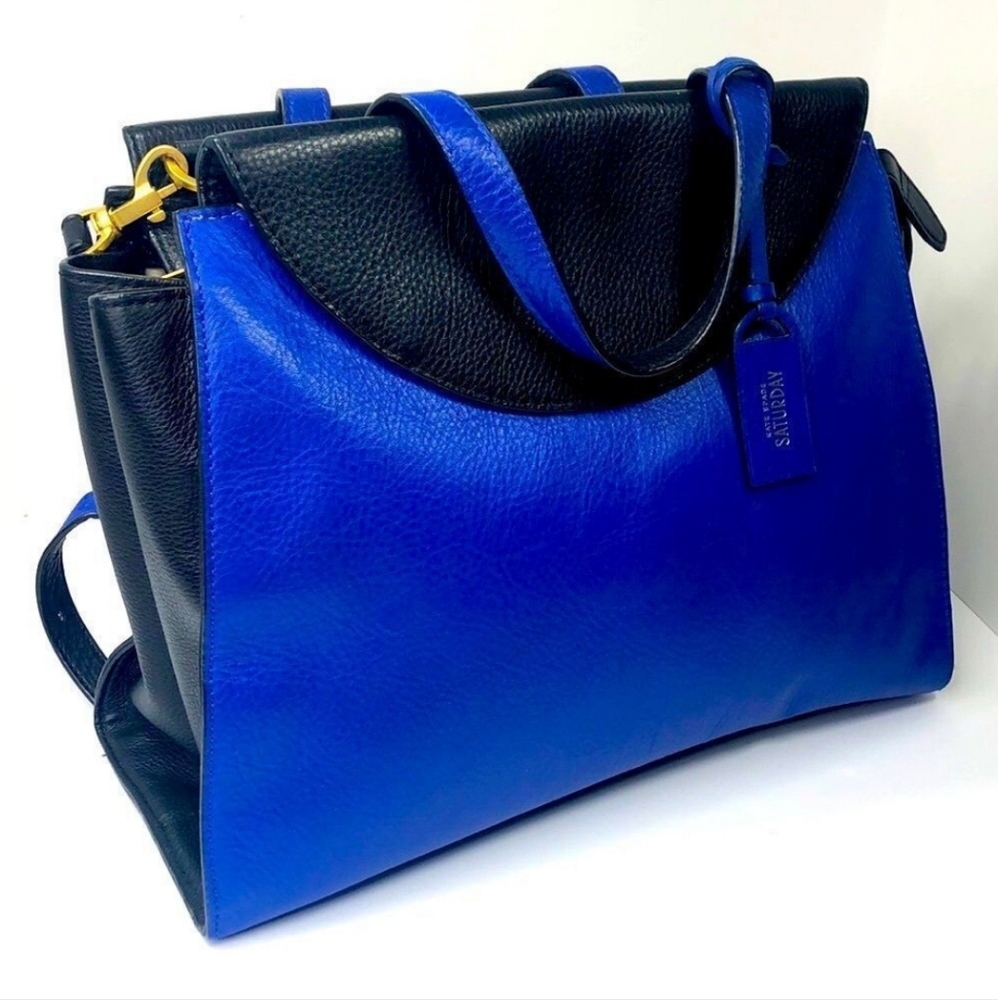 Kate Spade Saturday Leather Satchel, Crossbody Handbag, Blue Black